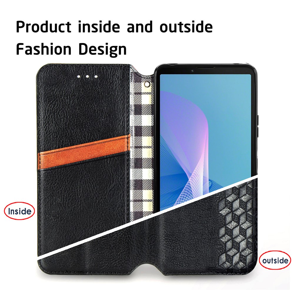 Wallet Stand Design Rhombus Imprinting Auto-Absorbed PU Leather Case for Sony Xperia 10 III - Black-7