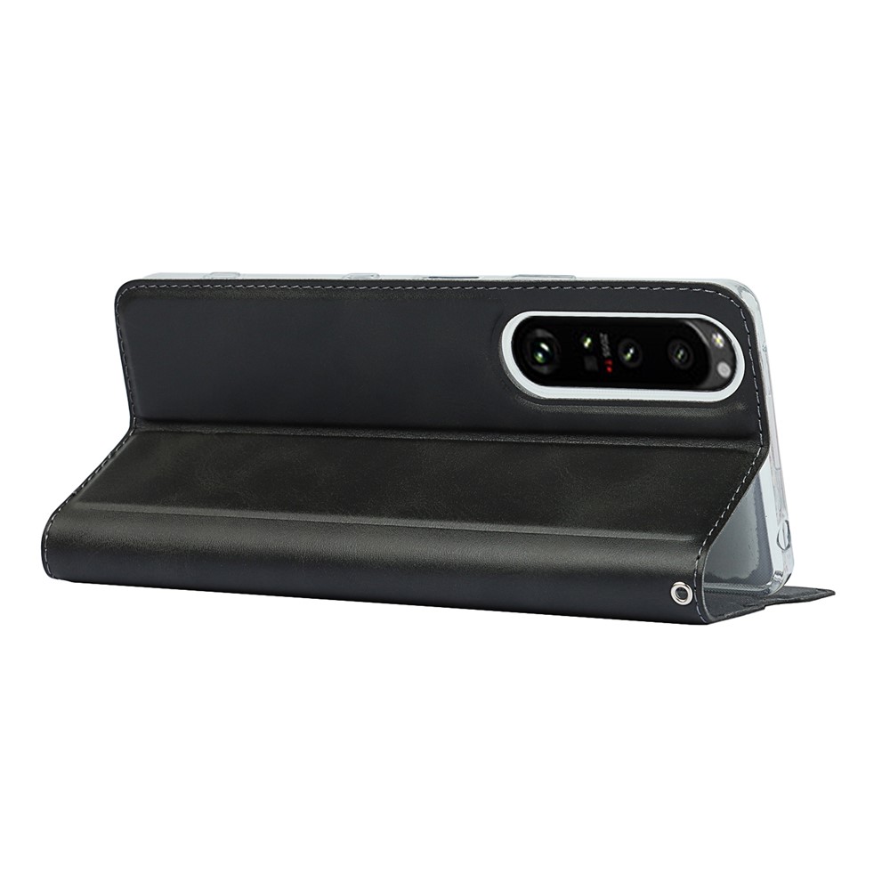 Leather Stand Case with Card Slot for Sony Xperia 1 III - Black-4