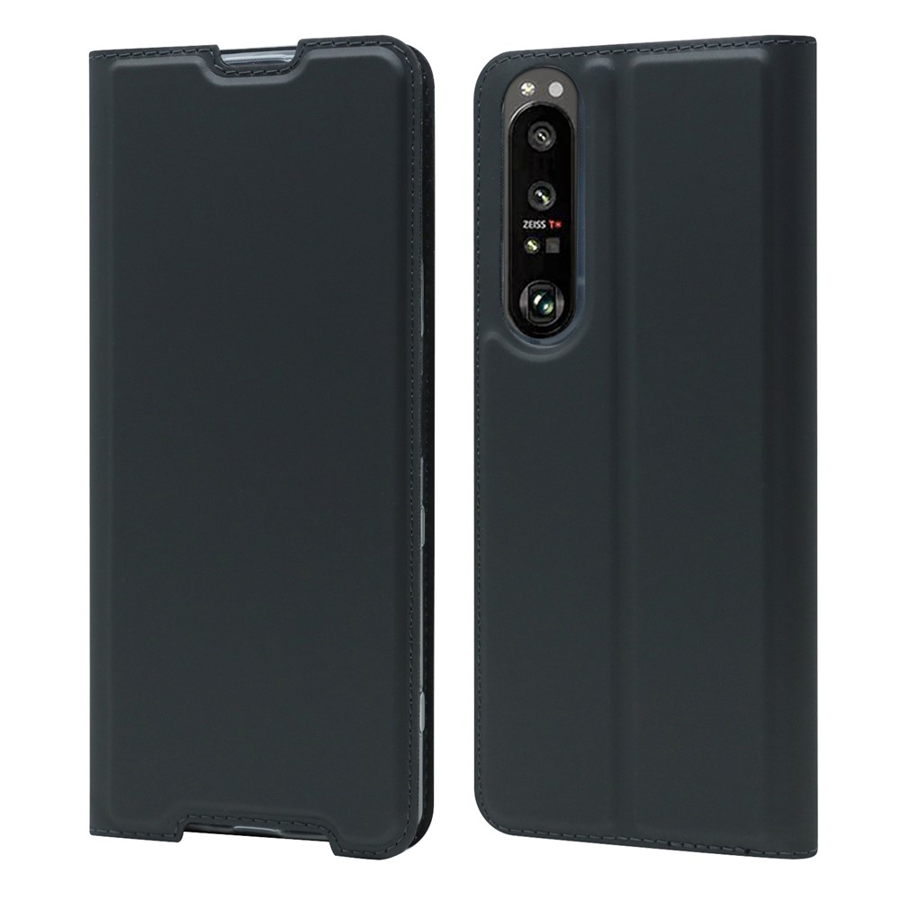 Auto-absorbed Stand Leather Mobile Phone Case Shell Cover with Card Holder for Sony Xperia 1 III - Black-1