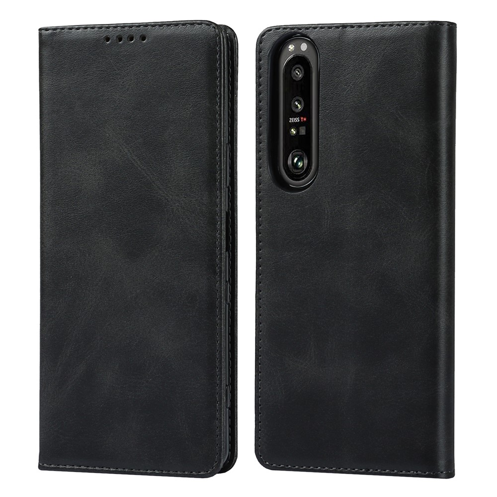 Auto-absorbed Wallet Leather Stand Shell for Sony Xperia 1 III - Black-1