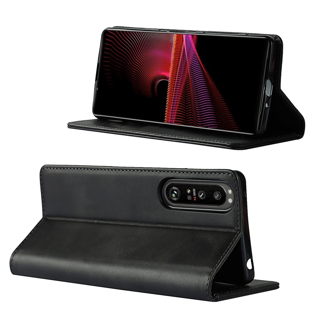 Auto-absorbed Wallet Leather Stand Shell for Sony Xperia 1 III - Black-2
