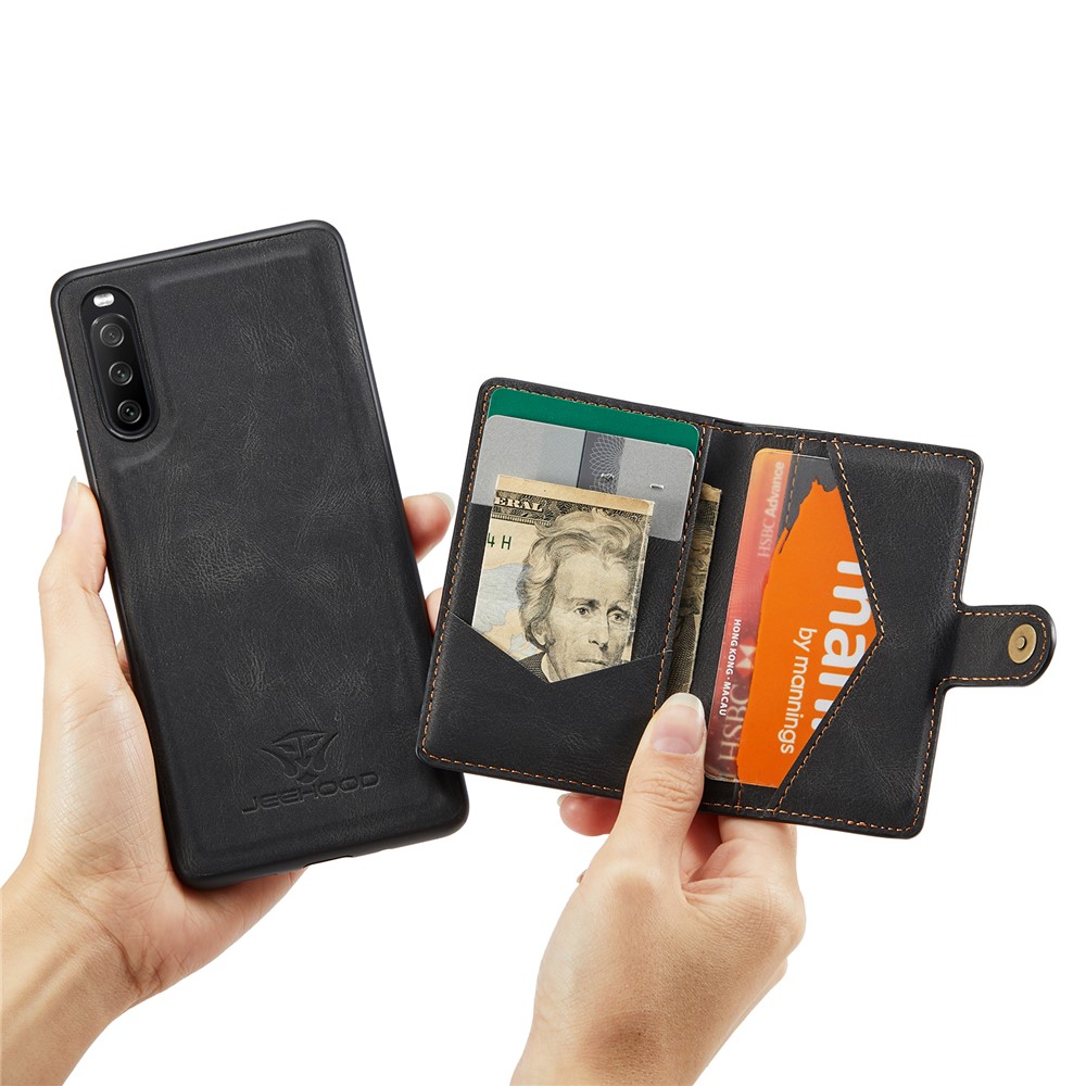 JEEHOOD Detachable 2-in-1 Leather Coated TPU Phone Case with Magnetic Clasp Wallet Design for Sony Xperia 10 III - Black-10