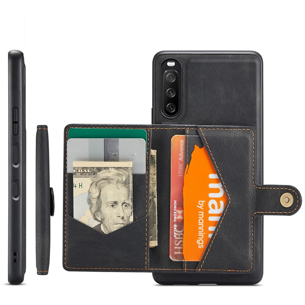 JEEHOOD Detachable 2-in-1 Leather Coated TPU Phone Case with Magnetic Clasp Wallet Design for Sony Xperia 10 III - Black-11