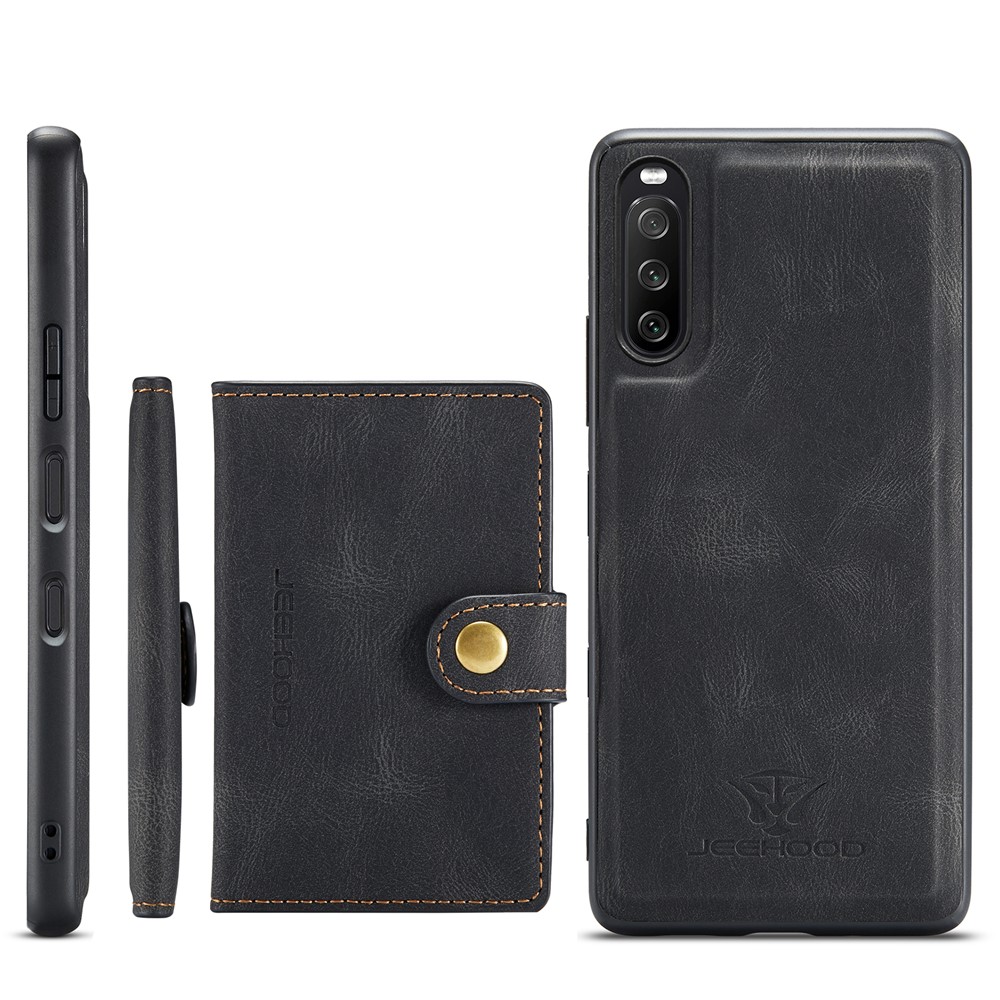 JEEHOOD Detachable 2-in-1 Leather Coated TPU Phone Case with Magnetic Clasp Wallet Design for Sony Xperia 10 III - Black-12