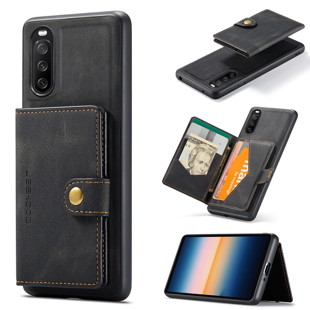 JEEHOOD Detachable 2-in-1 Leather Coated TPU Phone Case with Magnetic Clasp Wallet Design for Sony Xperia 10 III - Black-16