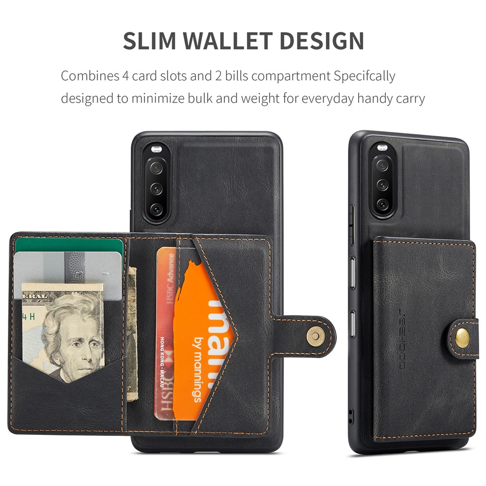 JEEHOOD Detachable 2-in-1 Leather Coated TPU Phone Case with Magnetic Clasp Wallet Design for Sony Xperia 10 III - Black-2