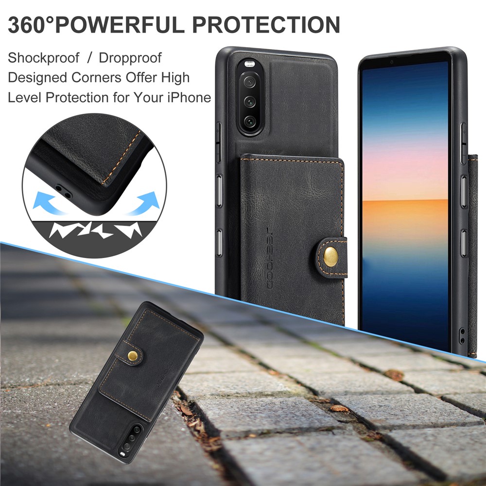 JEEHOOD Detachable 2-in-1 Leather Coated TPU Phone Case with Magnetic Clasp Wallet Design for Sony Xperia 10 III - Black-5