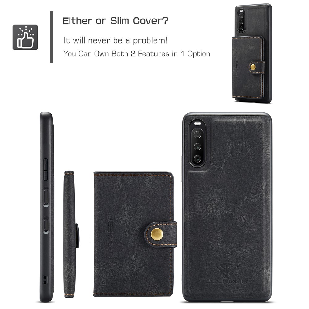 JEEHOOD Detachable 2-in-1 Leather Coated TPU Phone Case with Magnetic Clasp Wallet Design for Sony Xperia 10 III - Black-7