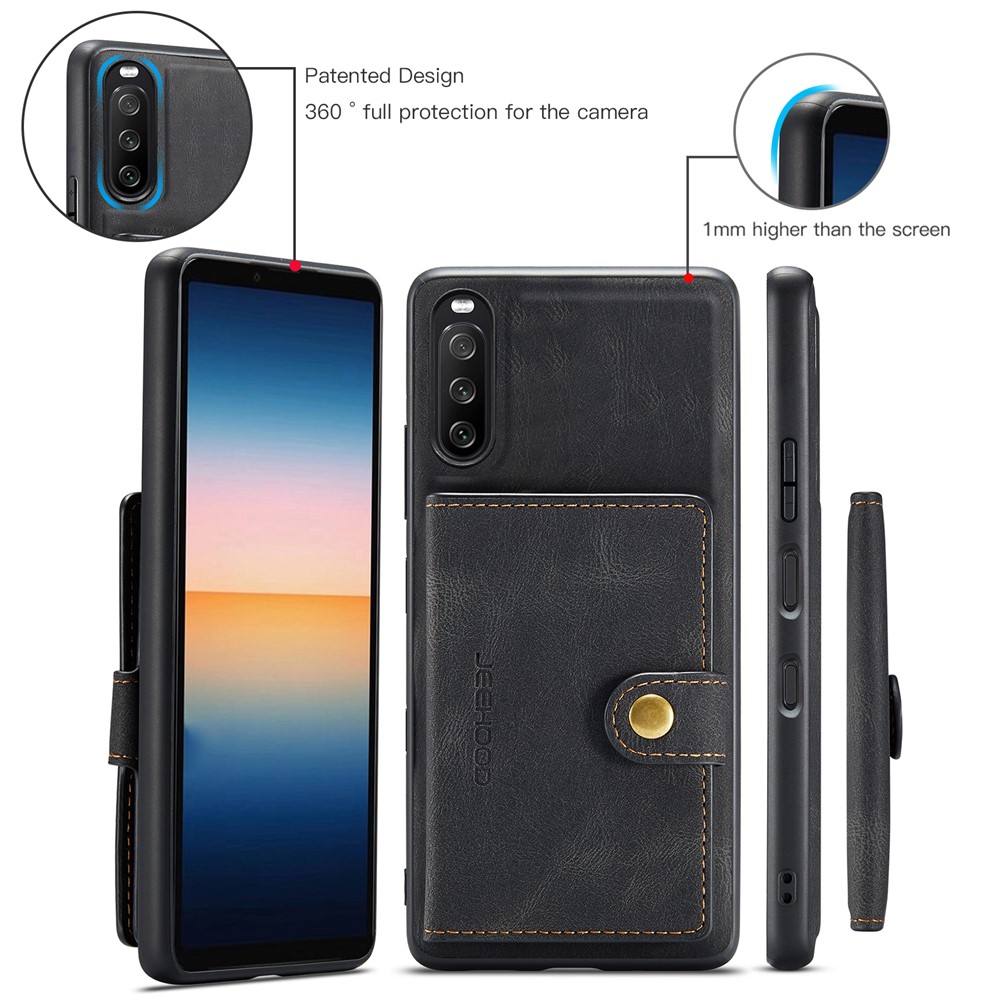 JEEHOOD Detachable 2-in-1 Leather Coated TPU Phone Case with Magnetic Clasp Wallet Design for Sony Xperia 10 III - Black-8