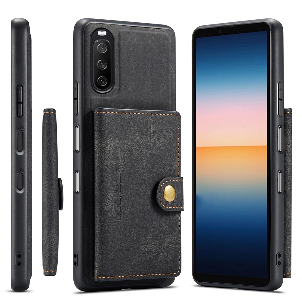 JEEHOOD Detachable 2-in-1 Leather Coated TPU Phone Case with Magnetic Clasp Wallet Design for Sony Xperia 10 III - Black-9