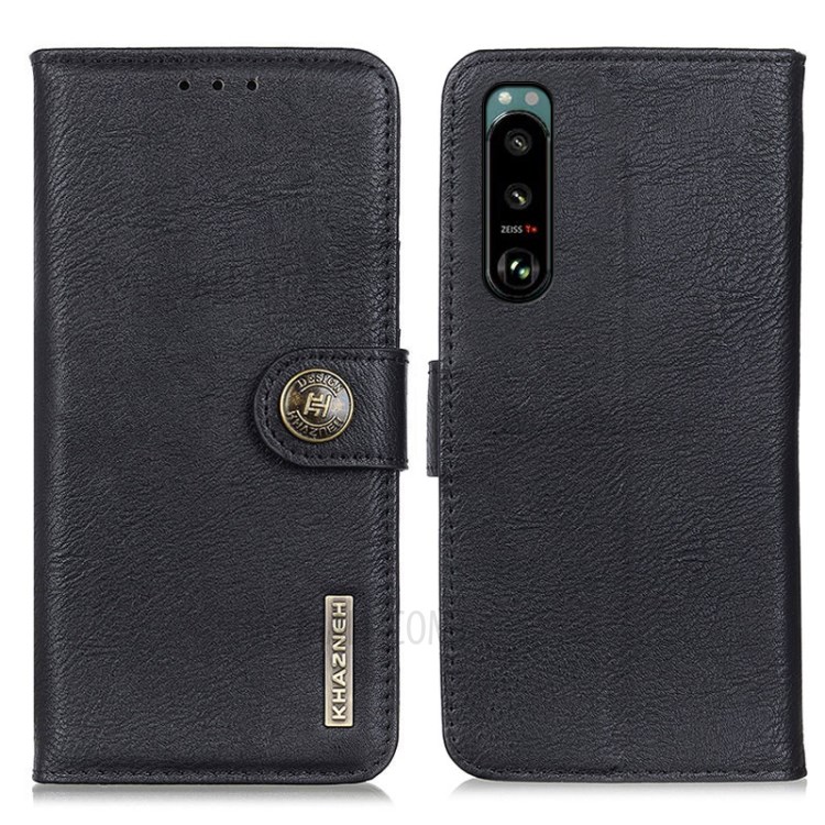 KHAZNEH Leather Wallet Stand Case for Sony Xperia 5 III - Black-1