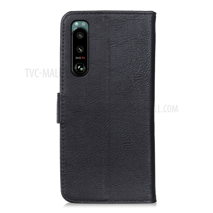 KHAZNEH Leather Wallet Stand Case for Sony Xperia 5 III - Black-6
