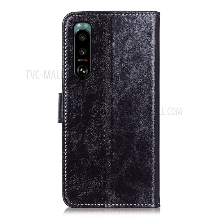 Crazy Horse Wallet Leather Stand Cover for Sony Xperia 5 III - Black-6