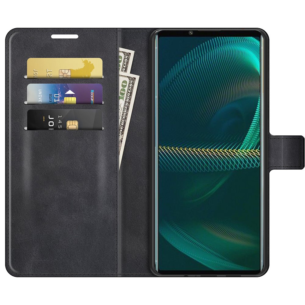 Leather Wallet Stand Protective Case Magnetic Square Clasp Cover for Sony Sony Xperia 5 III - Black-2