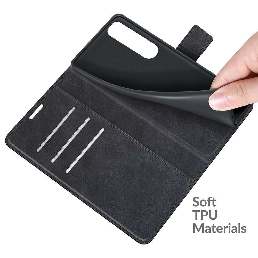 Leather Wallet Stand Protective Case Magnetic Square Clasp Cover for Sony Sony Xperia 5 III - Black-5
