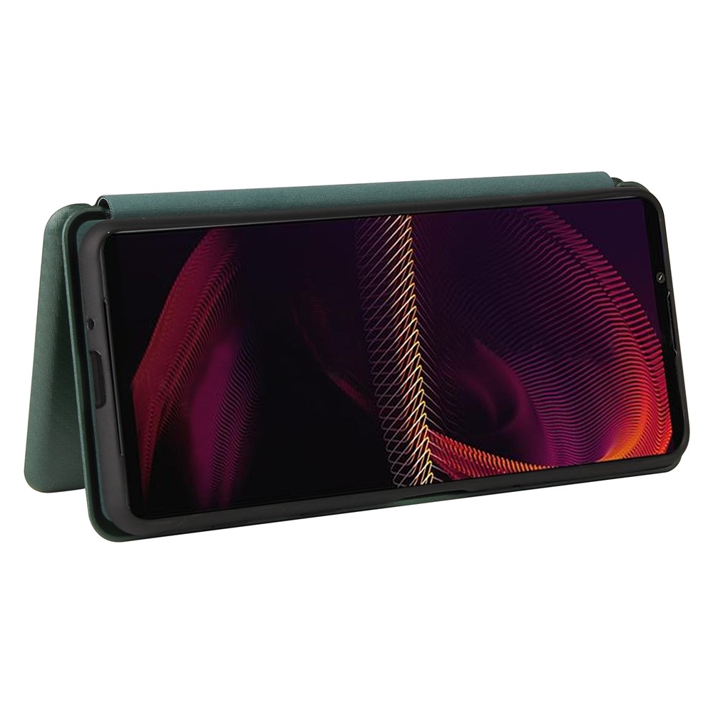 Carbon Fiber Texture Auto-absorbed Cell Phone Stand Cover for Sony Xperia 5 III - Green-4