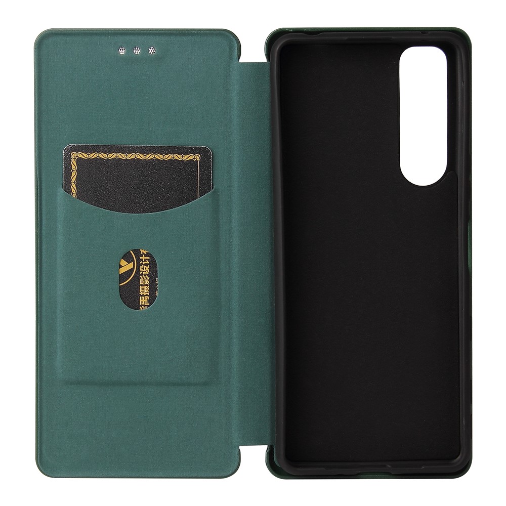 Carbon Fiber Texture Auto-absorbed Cell Phone Stand Cover for Sony Xperia 5 III - Green-5