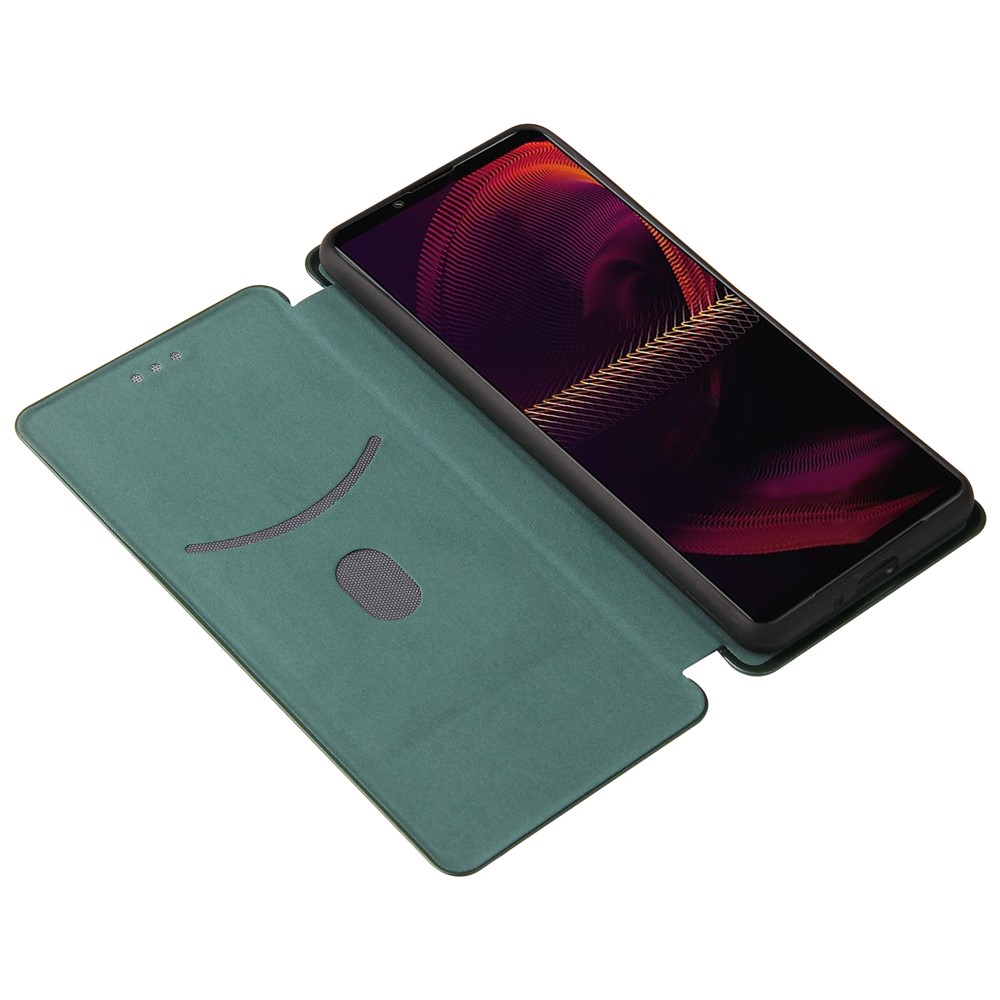 Carbon Fiber Texture Auto-absorbed Cell Phone Stand Cover for Sony Xperia 5 III - Green-6