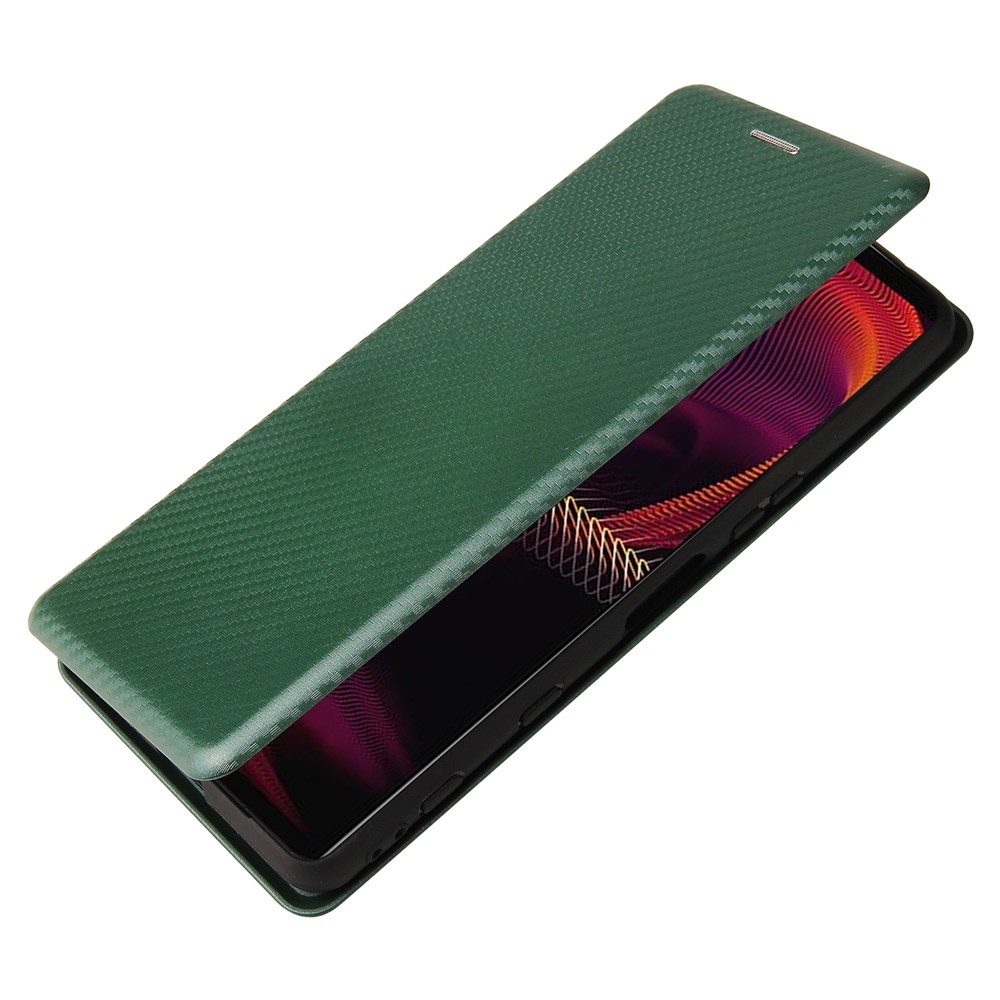 Carbon Fiber Texture Auto-absorbed Cell Phone Stand Cover for Sony Xperia 5 III - Green-7