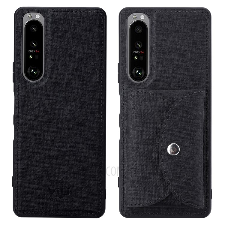 VILI T Series Leather Skin TPU Shell with Movable Magnetic-Absorbed Wallet for Sony Xperia 1 III - Black-1