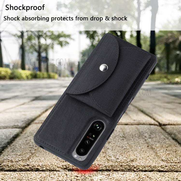 VILI T Series Leather Skin TPU Shell with Movable Magnetic-Absorbed Wallet for Sony Xperia 1 III - Black-4