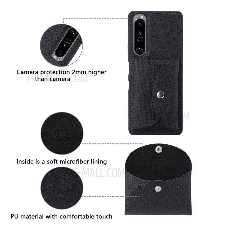 VILI T Series Leather Skin TPU Shell with Movable Magnetic-Absorbed Wallet for Sony Xperia 1 III - Black-5