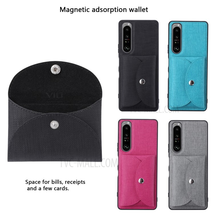 VILI T Series Leather Skin TPU Shell with Movable Magnetic-Absorbed Wallet for Sony Xperia 1 III - Black-7