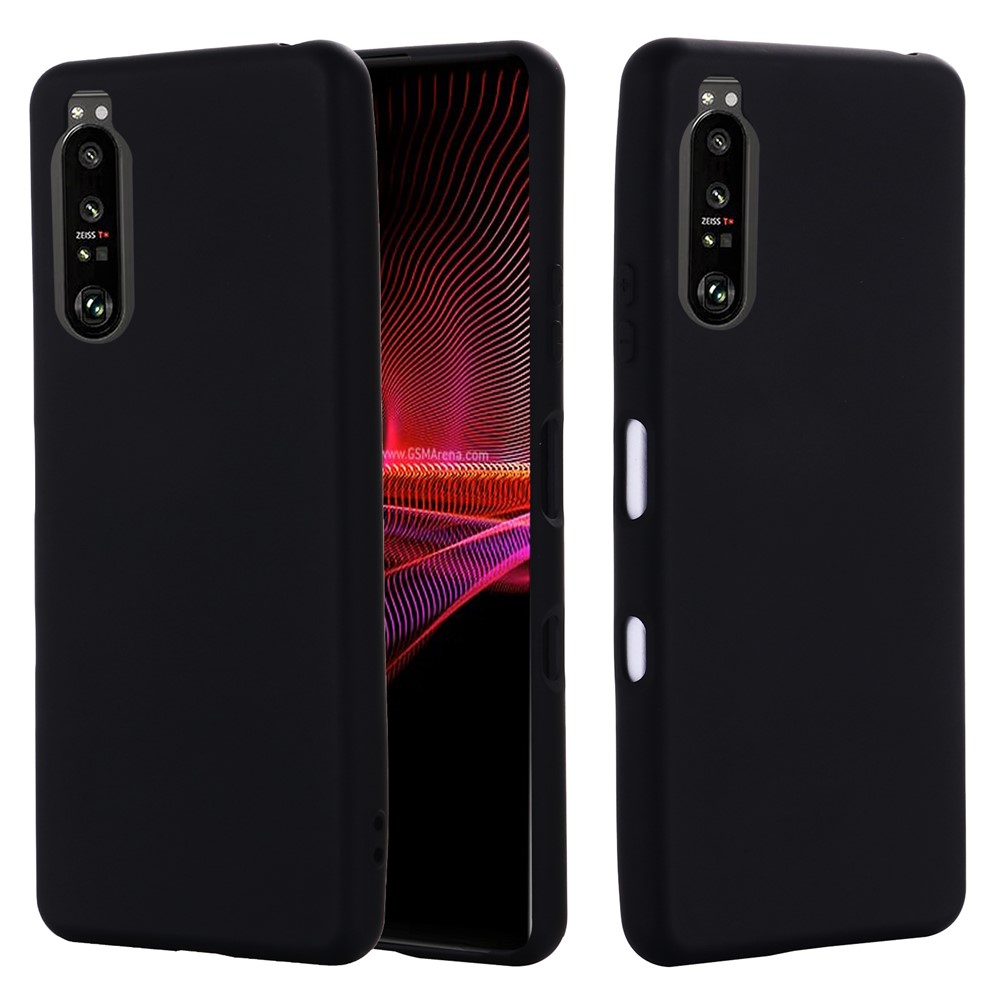 Solid Color Liquid Silicone Well-Protected Phone Protective Shell with Strap for Sony Xperia 1 III - Black-2