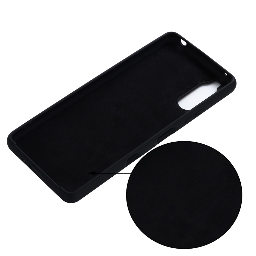 Solid Color Liquid Silicone Well-Protected Phone Protective Shell with Strap for Sony Xperia 1 III - Black-3