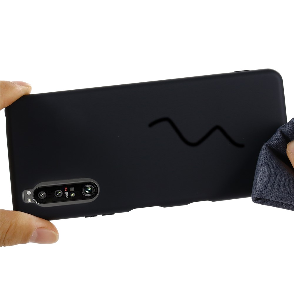 Solid Color Liquid Silicone Well-Protected Phone Protective Shell with Strap for Sony Xperia 1 III - Black-5