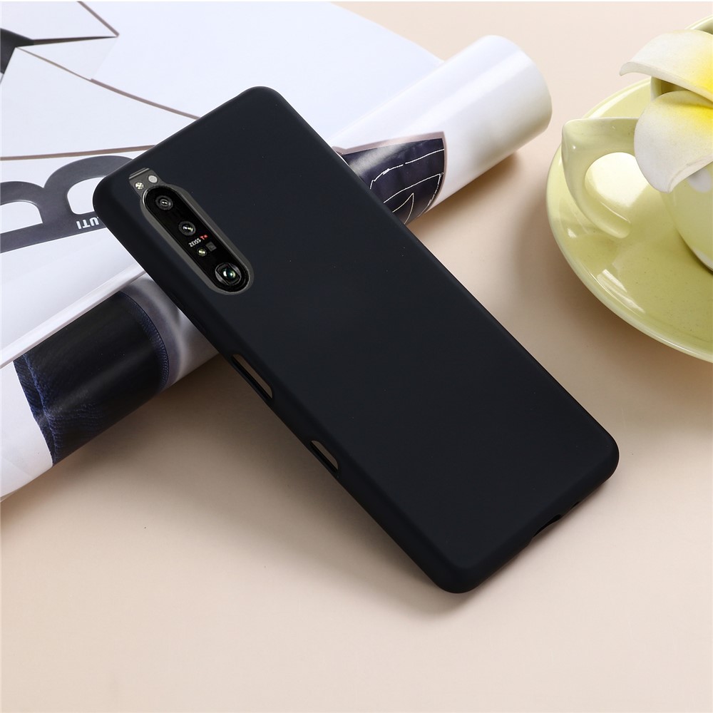 Solid Color Liquid Silicone Well-Protected Phone Protective Shell with Strap for Sony Xperia 1 III - Black-6