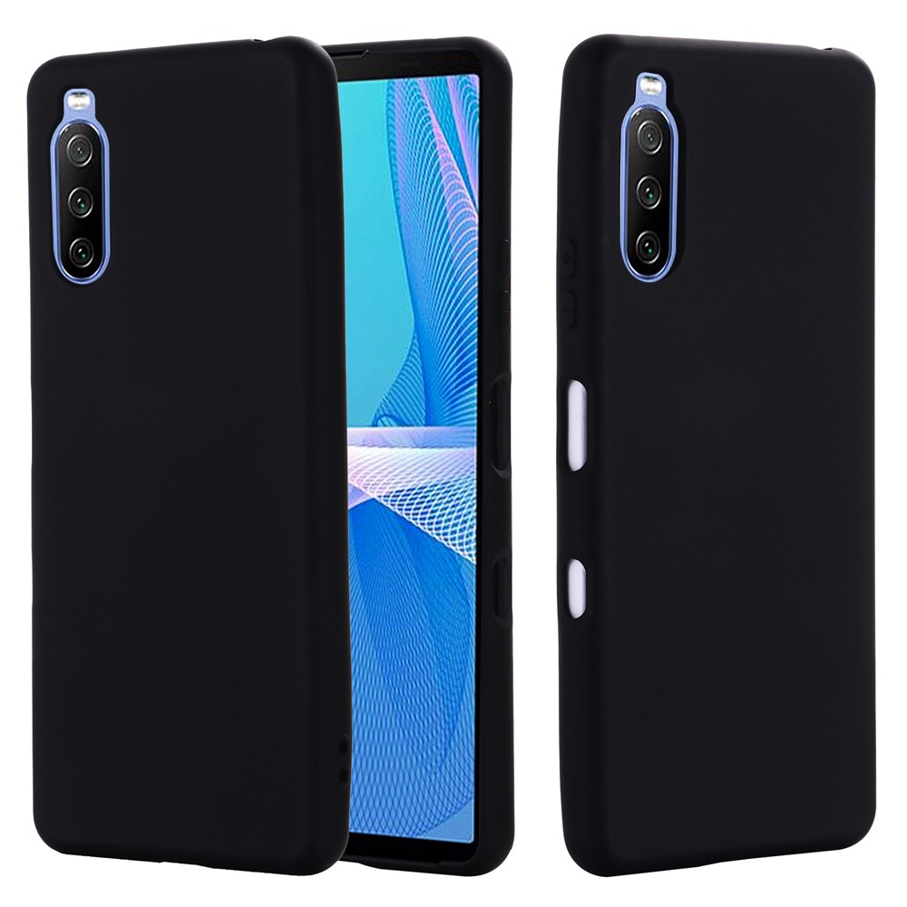 Solid Color Well-Protected Liquid Silicone Phone Protective Shell with Strap for Sony Xperia 10 III - Black-2