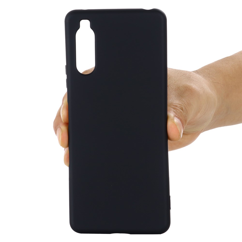 Solid Color Well-Protected Liquid Silicone Phone Protective Shell with Strap for Sony Xperia 10 III - Black-4