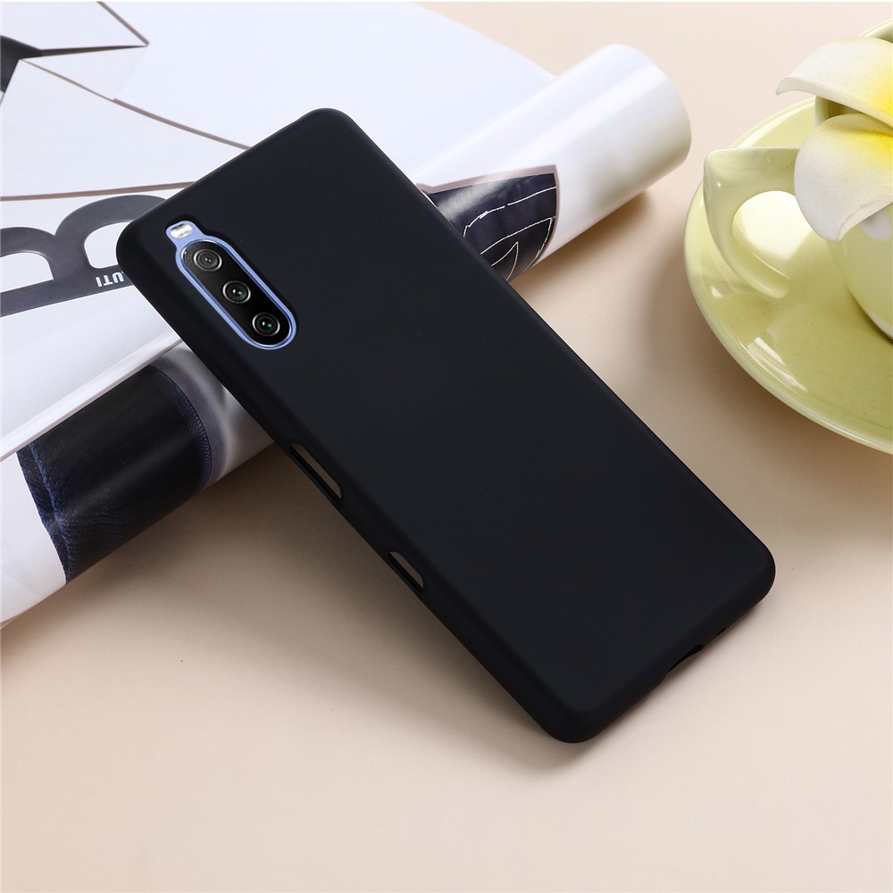 Solid Color Well-Protected Liquid Silicone Phone Protective Shell with Strap for Sony Xperia 10 III - Black-6