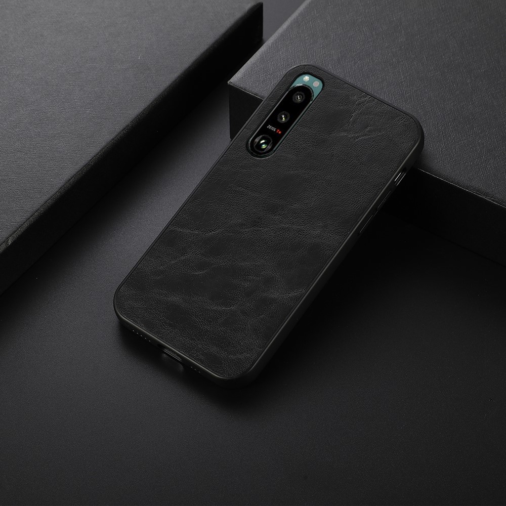 Crazy Horse Texture PU Leather Coated Plastic + TPU Hybrid Shock-Proof Case for Sony Xperia 5 III - Black-2