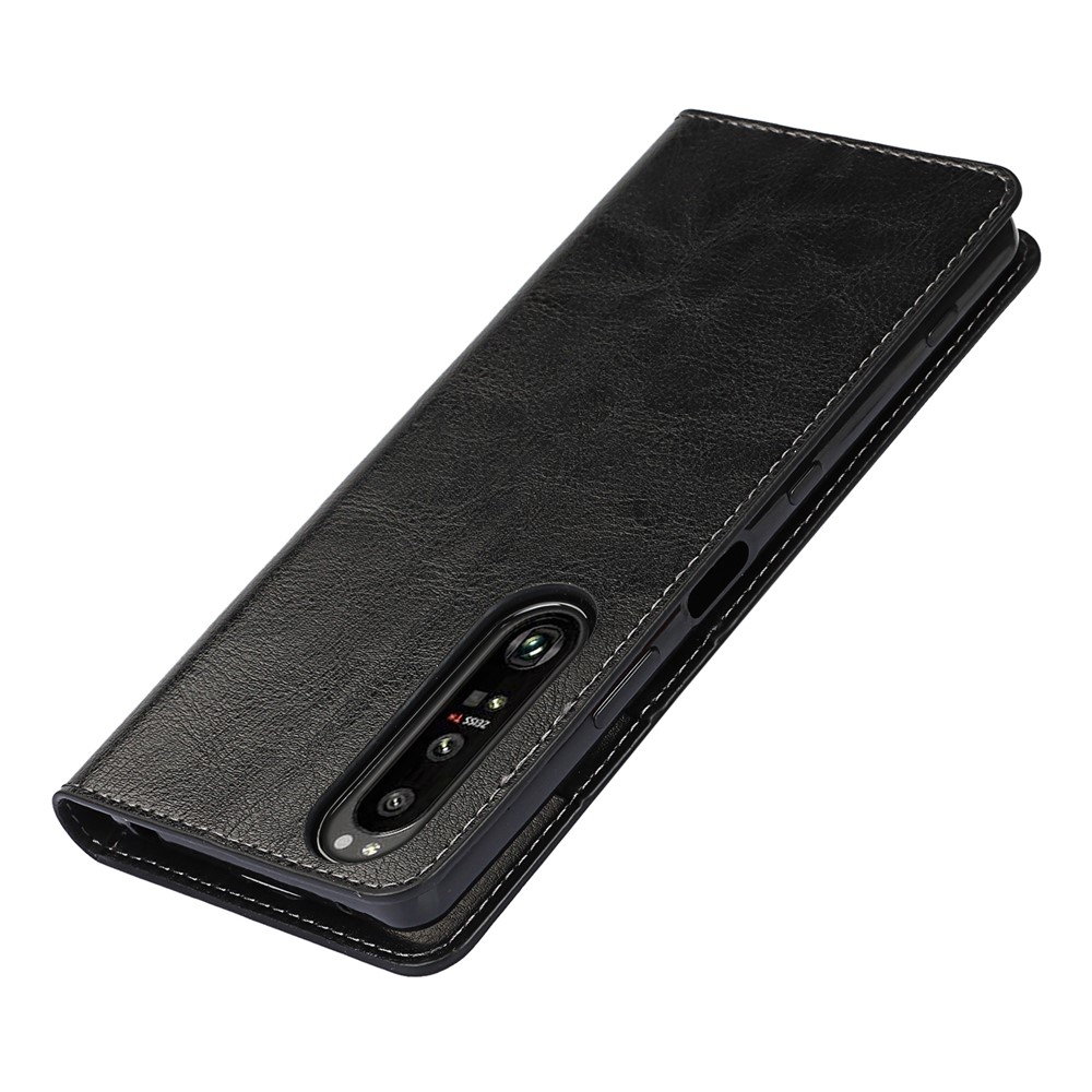 Crazy Horse Texture Genuine Leather Wallet Phone Design Case for Sony Xperia 1 III - Black-7