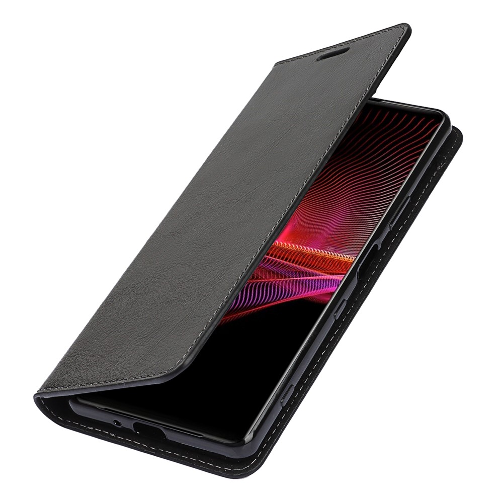 Crazy Horse Texture Genuine Leather Wallet Phone Design Case for Sony Xperia 1 III - Black-8