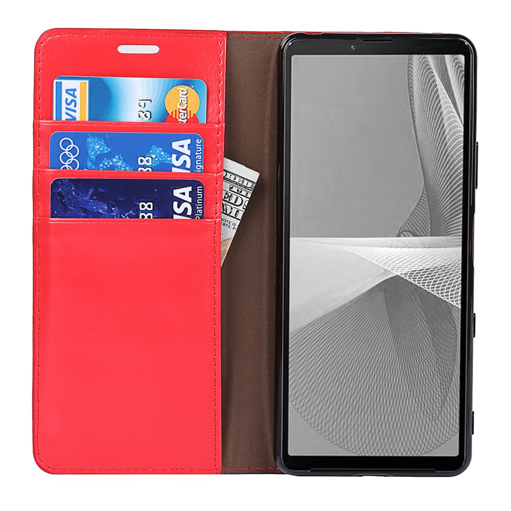 Crazy Horse Texture Genuine Leather Stand Wallet Case Shell for Sony Xperia 10 III - Red-5
