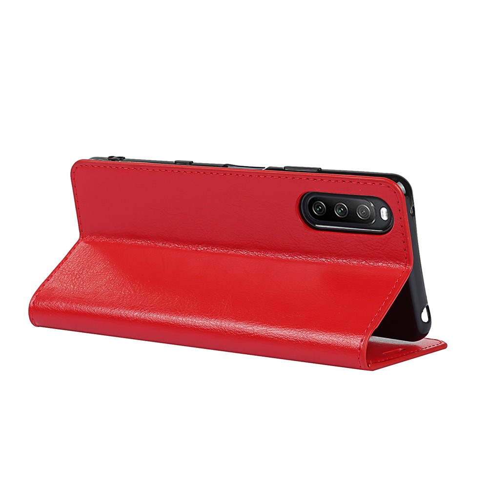 Crazy Horse Texture Genuine Leather Stand Wallet Case Shell for Sony Xperia 10 III - Red-7