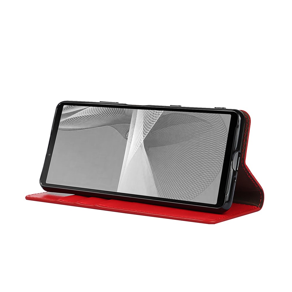 Crazy Horse Texture Genuine Leather Stand Wallet Case Shell for Sony Xperia 10 III - Red-8