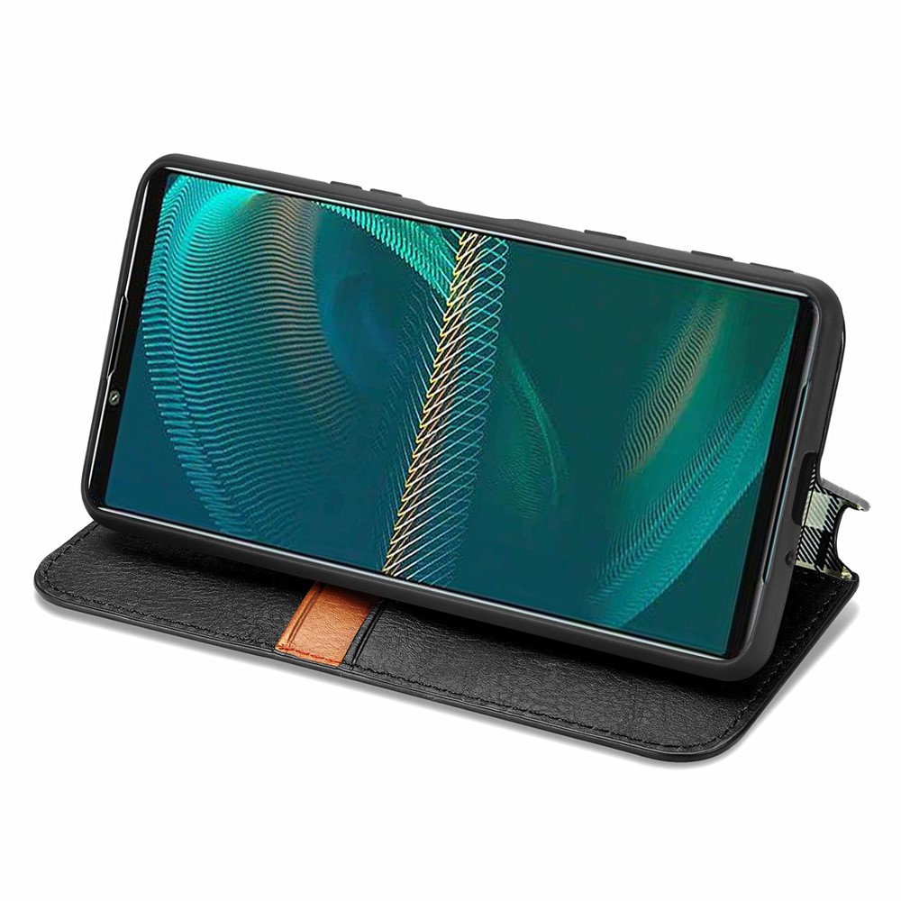Fashionable Auto-absorbed Rhombus Texture PU Leather Wallet Phone Stand Design Cover for Sony Xperia 5 III - Black-11