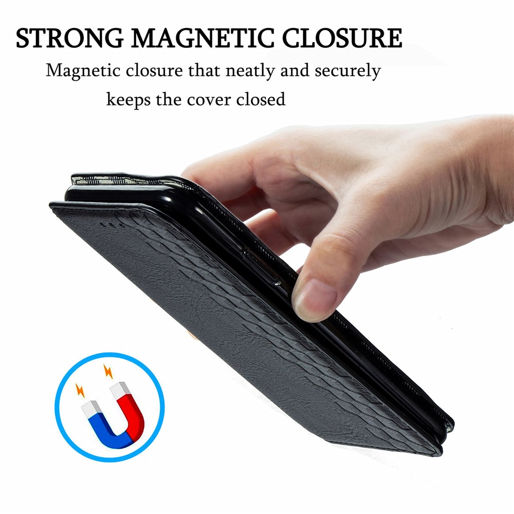 Fashionable Auto-absorbed Rhombus Texture PU Leather Wallet Phone Stand Design Cover for Sony Xperia 5 III - Black-3