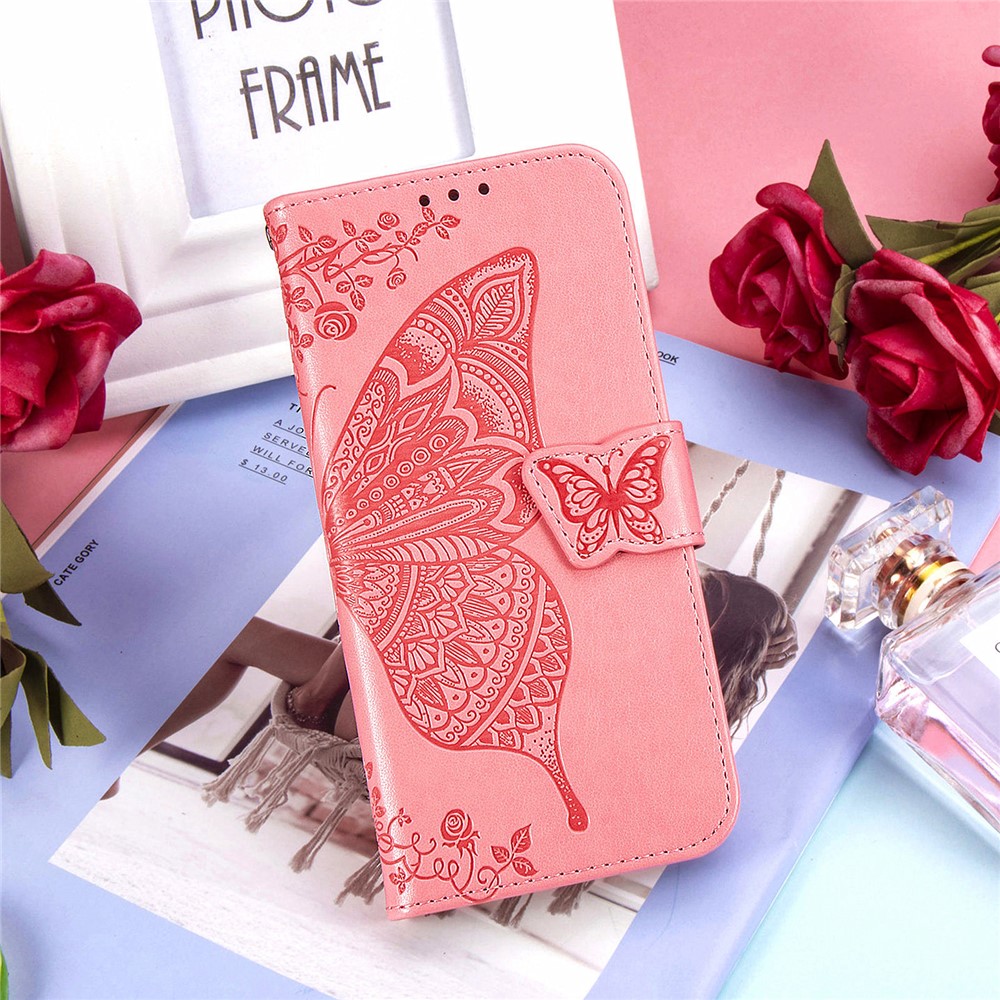 Big Butterfly Imprinting Leather Wallet Cell Phone Cover with Stand Design for Sony Xperia 5 III - Pink-11