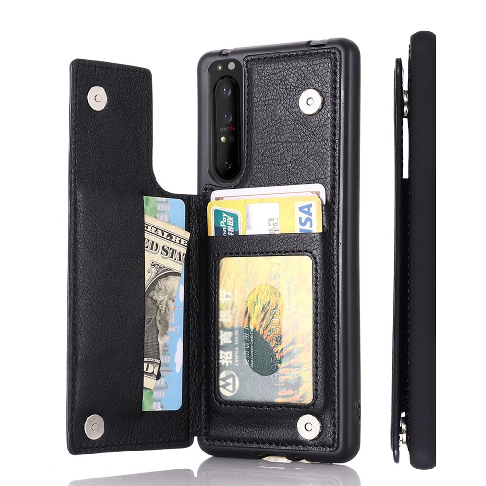 PU Leather Card Holder Design Phone Case with Kickstand for Sony Xperia 1 III - Black-10