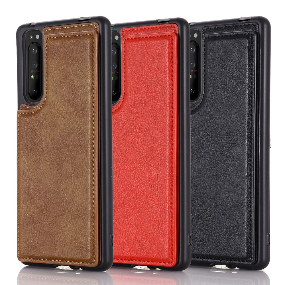PU Leather Card Holder Design Phone Case with Kickstand for Sony Xperia 1 III - Black-12