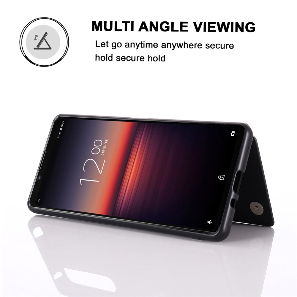 PU Leather Card Holder Design Phone Case with Kickstand for Sony Xperia 1 III - Black-2