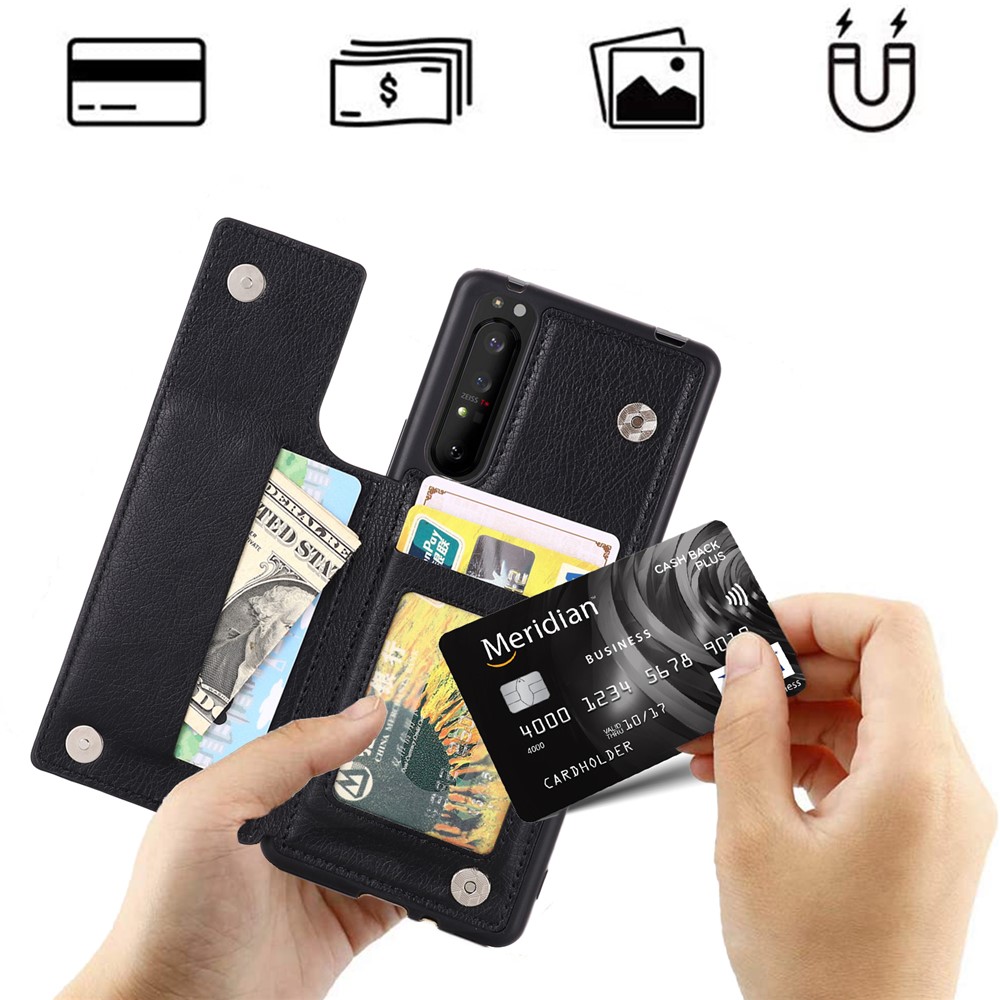 PU Leather Card Holder Design Phone Case with Kickstand for Sony Xperia 1 III - Black-3