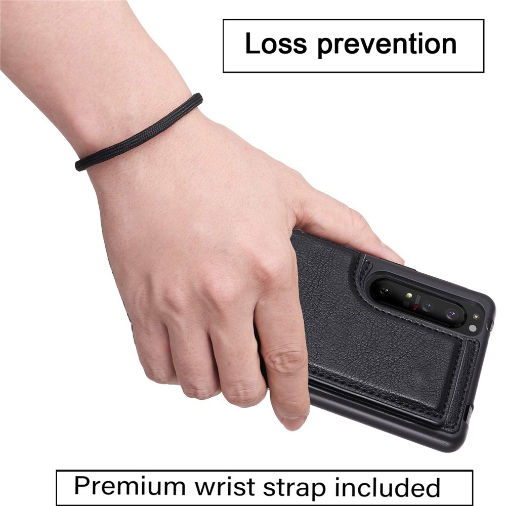 PU Leather Card Holder Design Phone Case with Kickstand for Sony Xperia 1 III - Black-4
