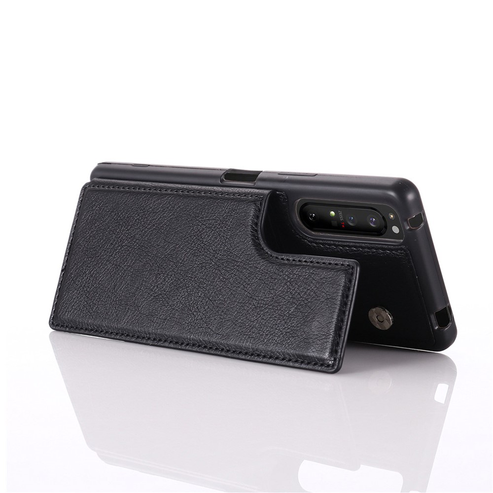 PU Leather Card Holder Design Phone Case with Kickstand for Sony Xperia 1 III - Black-6