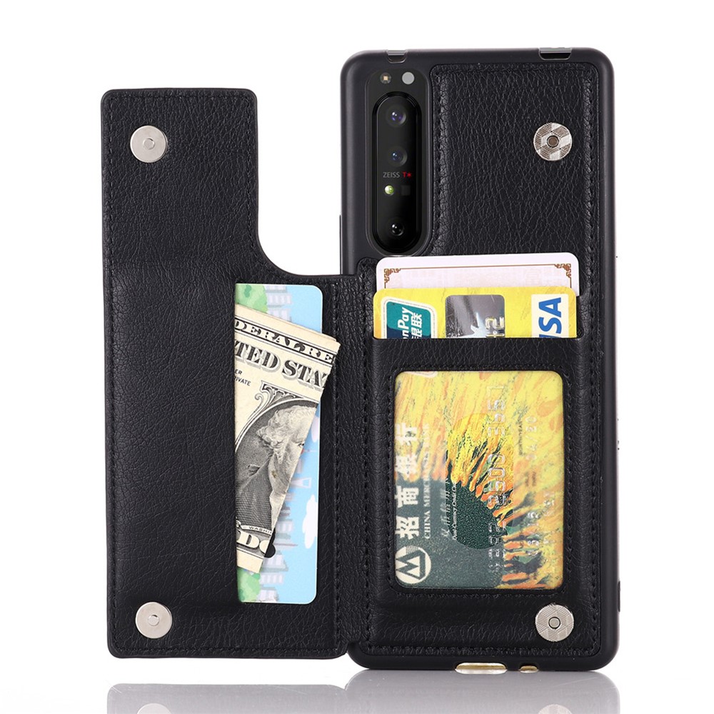 PU Leather Card Holder Design Phone Case with Kickstand for Sony Xperia 1 III - Black-9